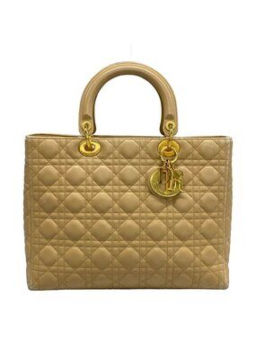 Dior Handbag Lady Large Bag Beige Gold Lambskin